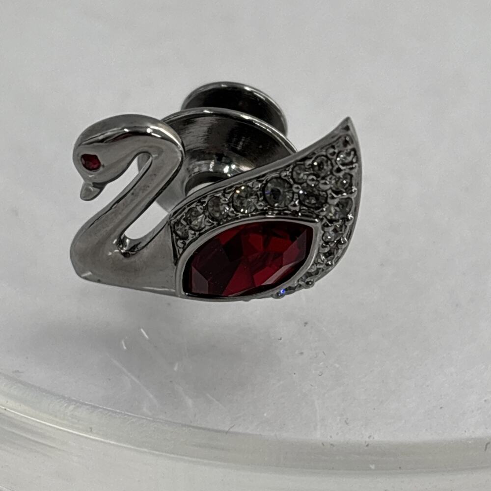 Swarovski Red Crystal Silver Tone Swan Lapel Pin Tie Tack - Picture 5 of 9